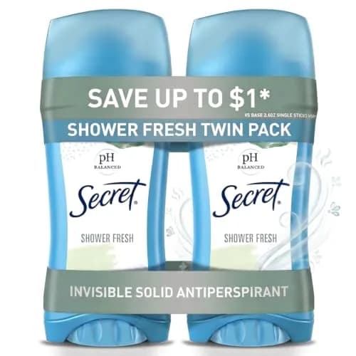 Secret Shower Fresh Invisible Solid Antiperspirant for Women, 2.6 oz (Pack of 2) | 24hr Sweat & Odor Protection thumbnail 1