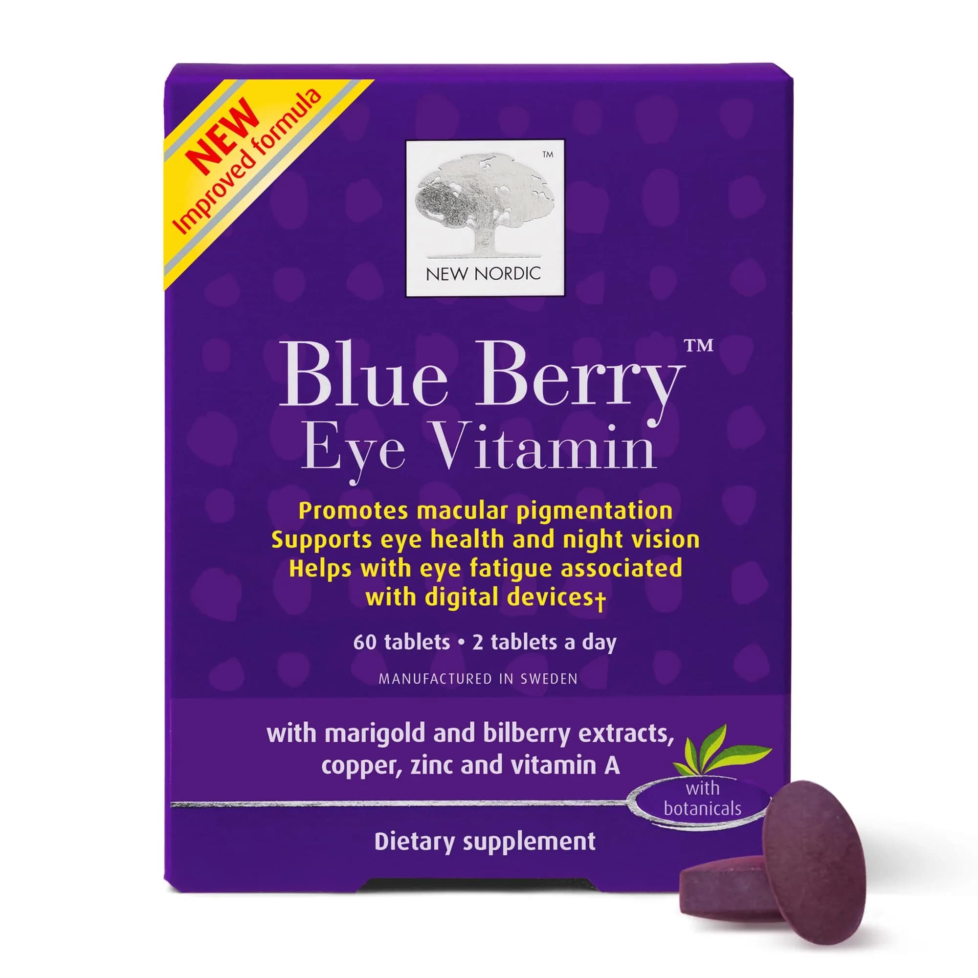 NEW NORDIC Blue Berry Eye Vitamin Supplement Daily Vision Support - 60 Ct. — Blue