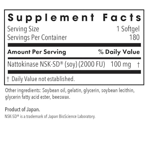 Allergy Research Group Nattokinase Supplement NSK-SD 2000 FU, 100mg | Supports Cardiovascular & Circulatory Health, 60 Softgels thumbnail 2