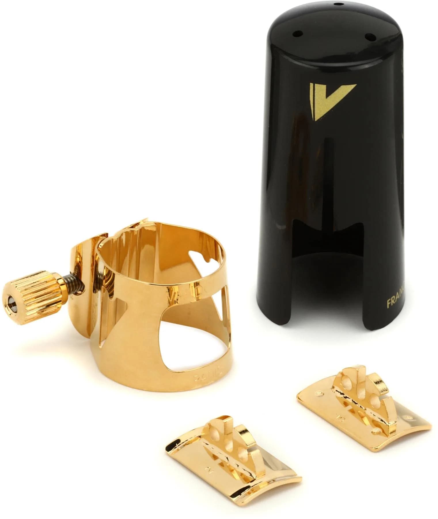 Vandoren Optimum Ligature and Plastic Cap for Eb Clarinet Silver Plated with 3 Interchangeable Pressure Plates | Quick Tightening & Freedom of Expression — Soprano Saxophone