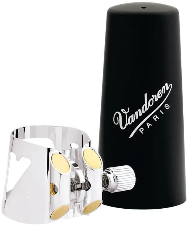 Vandoren Optimum Ligature and Plastic Cap for Eb Clarinet Silver Plated with 3 Interchangeable Pressure Plates | Quick Tightening & Freedom of Expression - view 2
