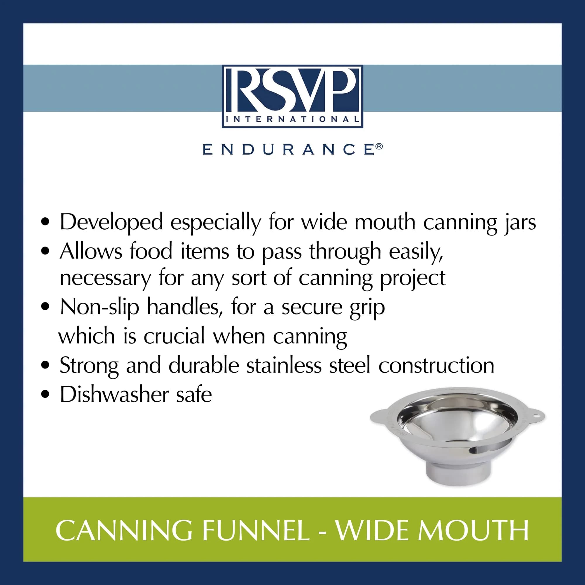 RSVP International Endurance Wide Mouth Canning Funnel 2.75" (7cm) | Non-Reactive 18/8 Stainless Steel - view 6