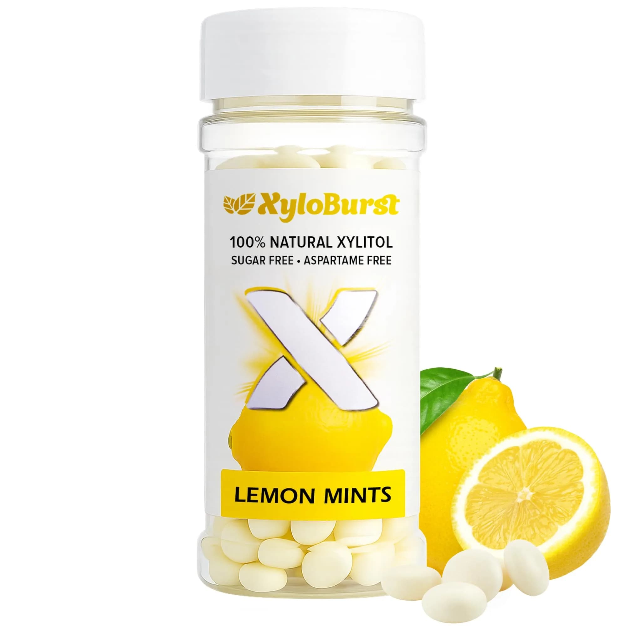 Xyloburst Xylitol Mints Lemon | Sugar Free Breath Freshener for Oral Health, Gluten Free, Vegan, Keto | 200 Count Jar — Lemon