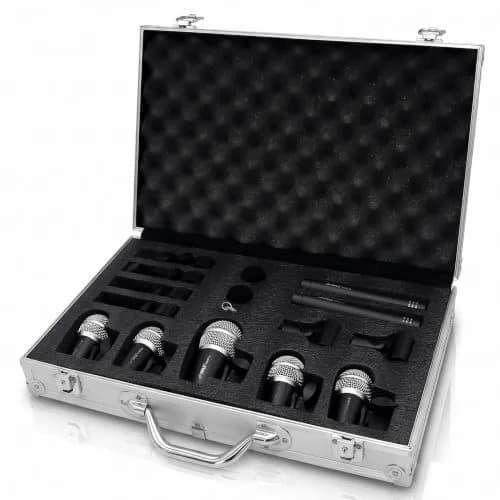 Pyle 7-Piece Wired Dynamic & Condenser Microphone Kit for Drums & Vocals | 50Hz-18kHz Frequency Response thumbnail 1