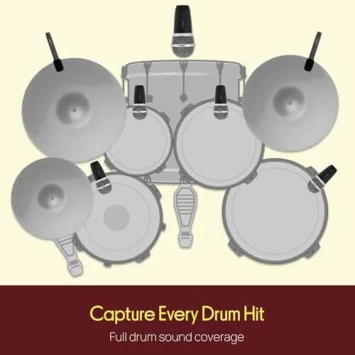 Pyle 7-Piece Wired Dynamic & Condenser Microphone Kit for Drums & Vocals | 50Hz-18kHz Frequency Response thumbnail 5