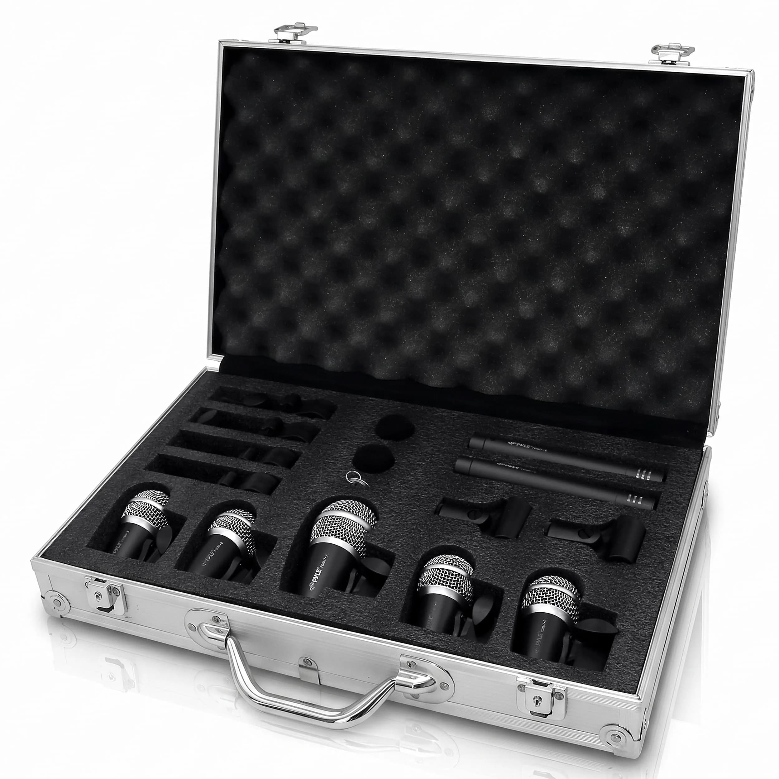 Pyle 7-Piece Wired Dynamic & Condenser Microphone Kit for Drums & Vocals | 50Hz-18kHz Frequency Response - main product image