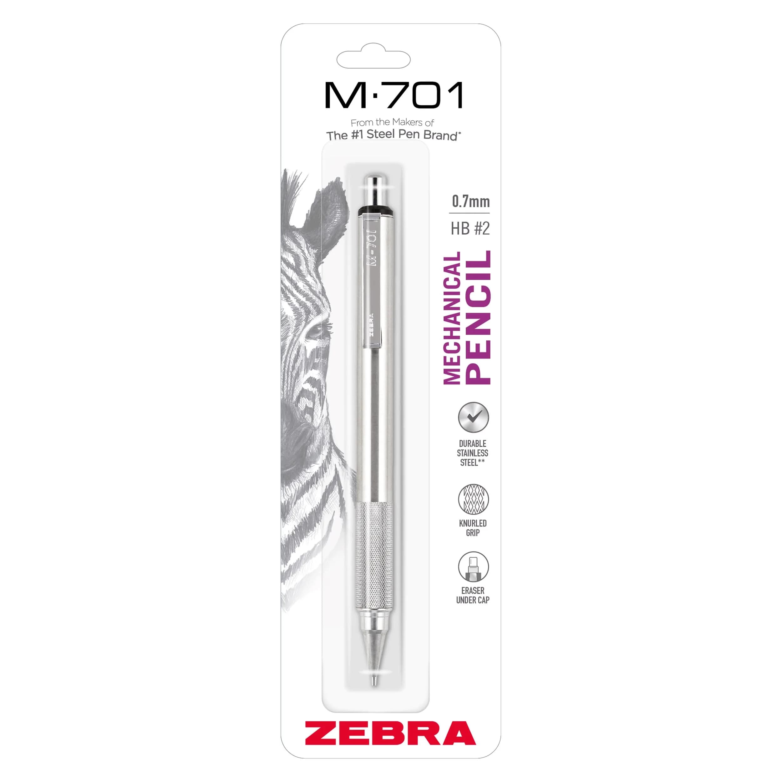 Zebra Pen STEEL M-701 Tactical Mechanical Pencil 0.7mm Medium Point Silver | Durable Stainless Steel Construction — Stainless Steel Mechanical Pencil