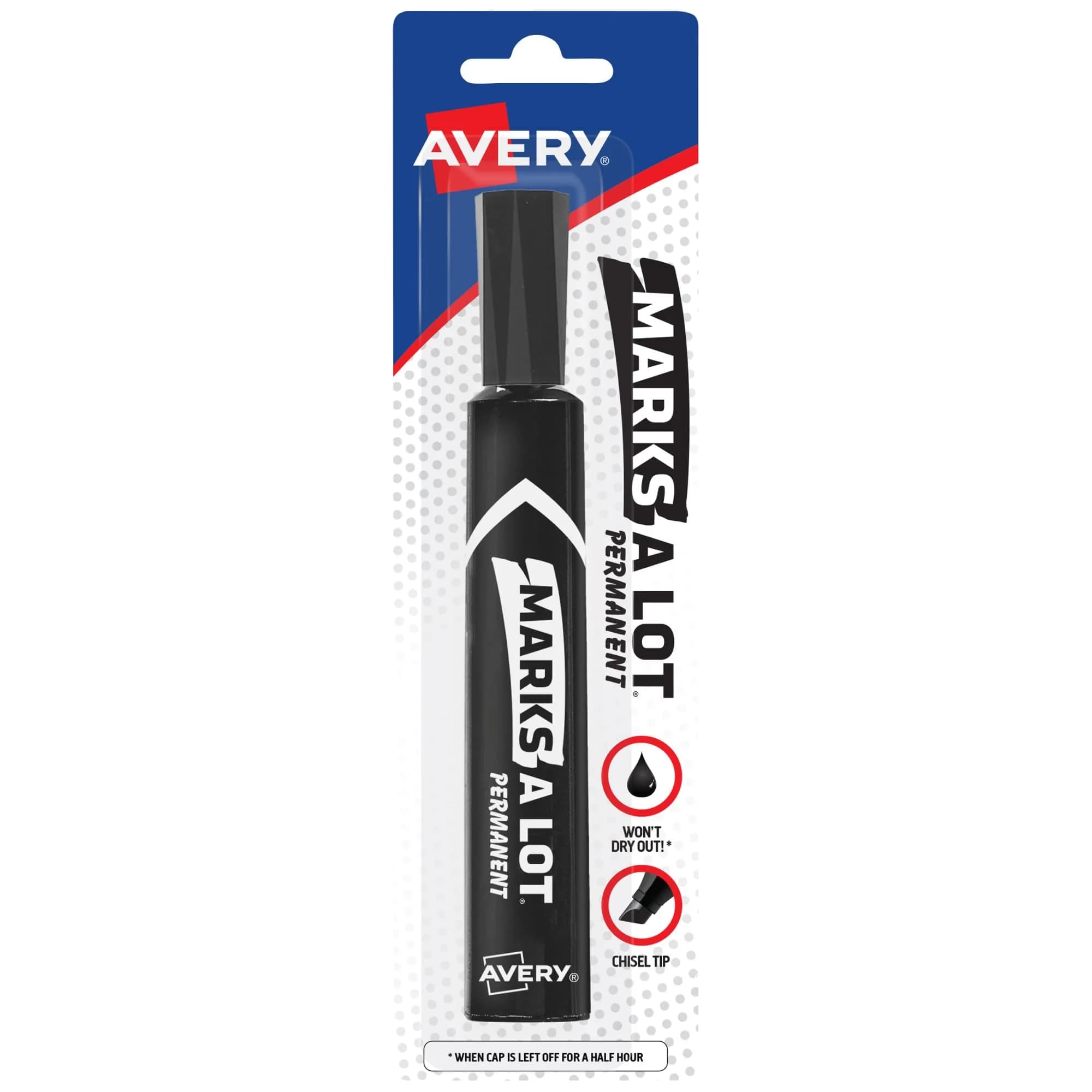 Avery Marks-A-Lot Permanent Marker, Chisel Tip, Water & Wear Resistant, 1 Black Marker (17888) | Versatile & Durable