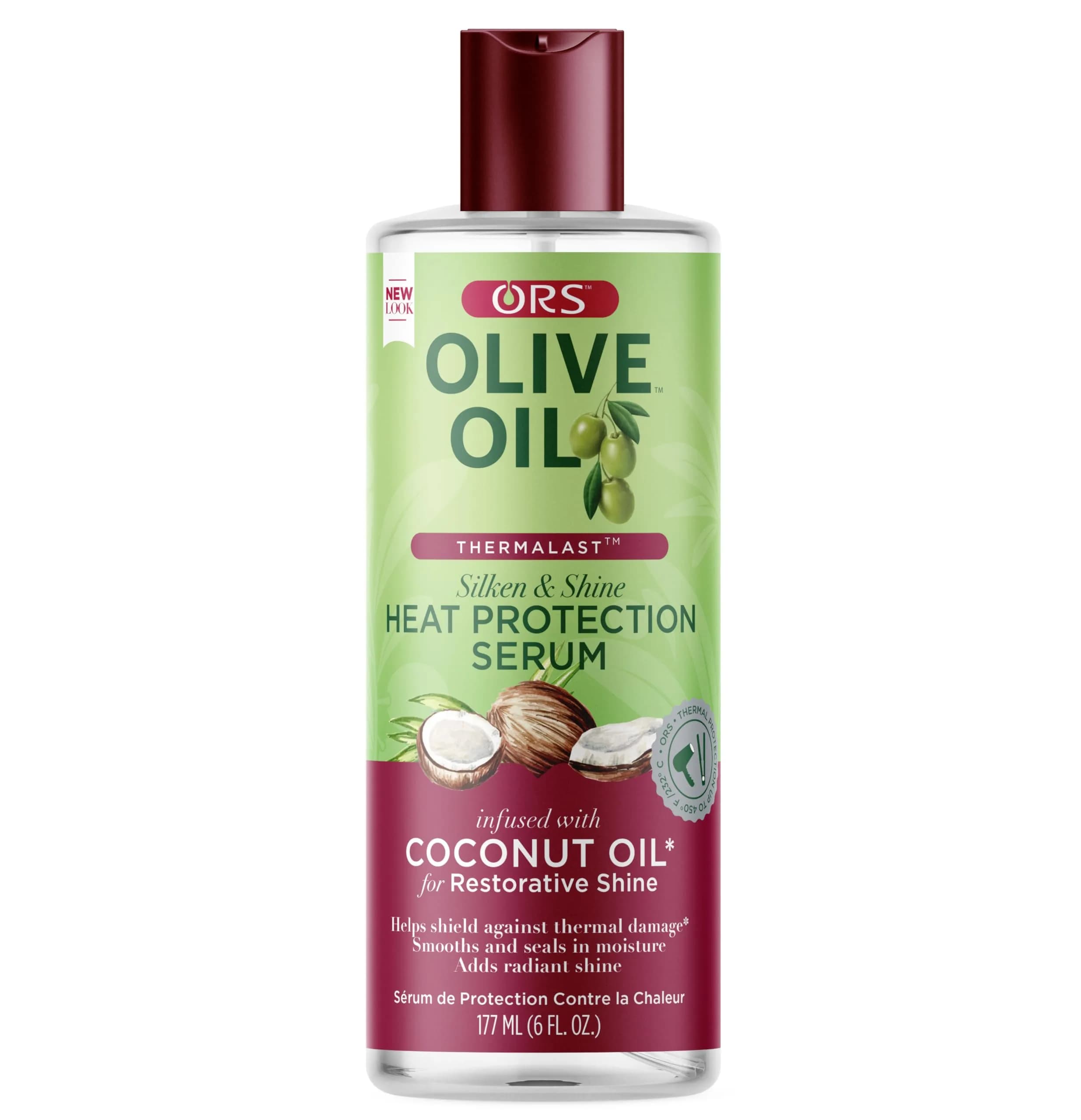 ORS Olive Oil Heat Protection Hair Serum with Coconut Oil 177ml (6 fl oz) | Shields Hair from Heat Damage — 6 Ounce