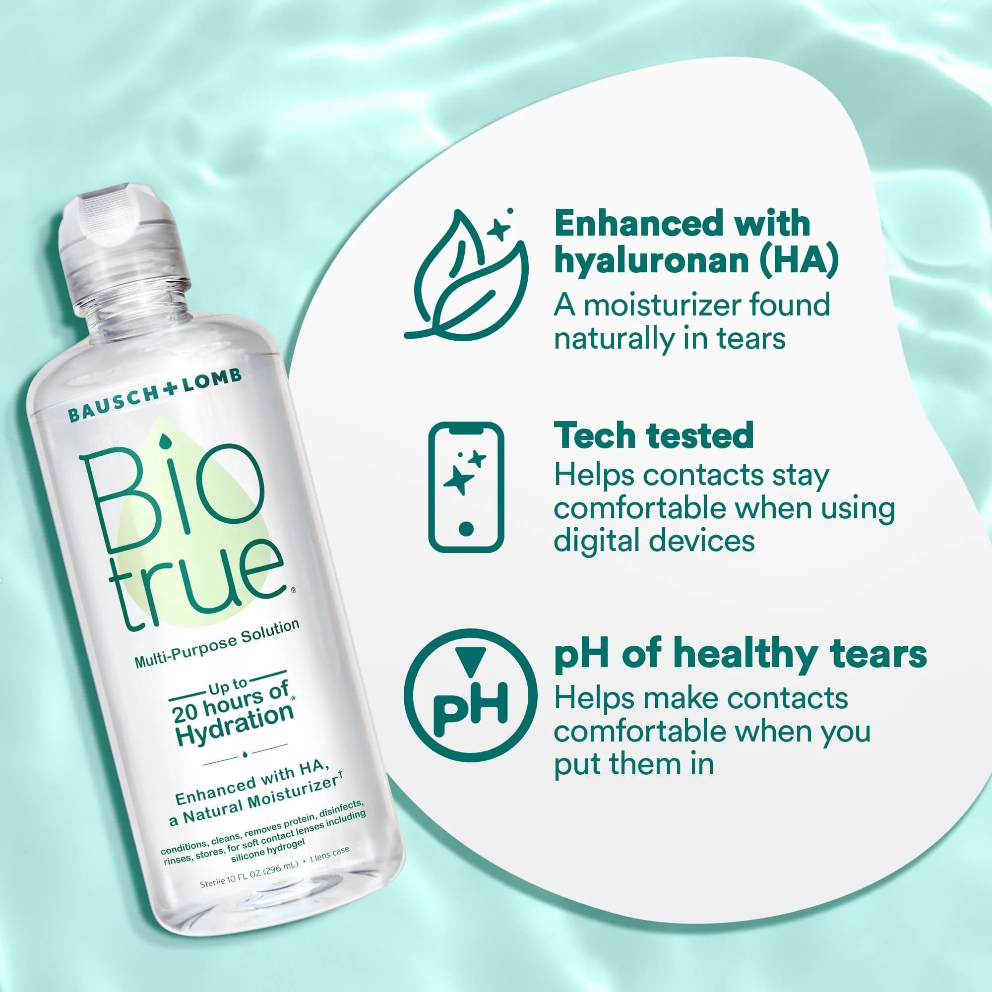 Biotrue Multi-Purpose Contact Lens Solution 296ml (10 fl oz) with Case | FDA Approved & pH Balanced for All-Day Comfort - view 4