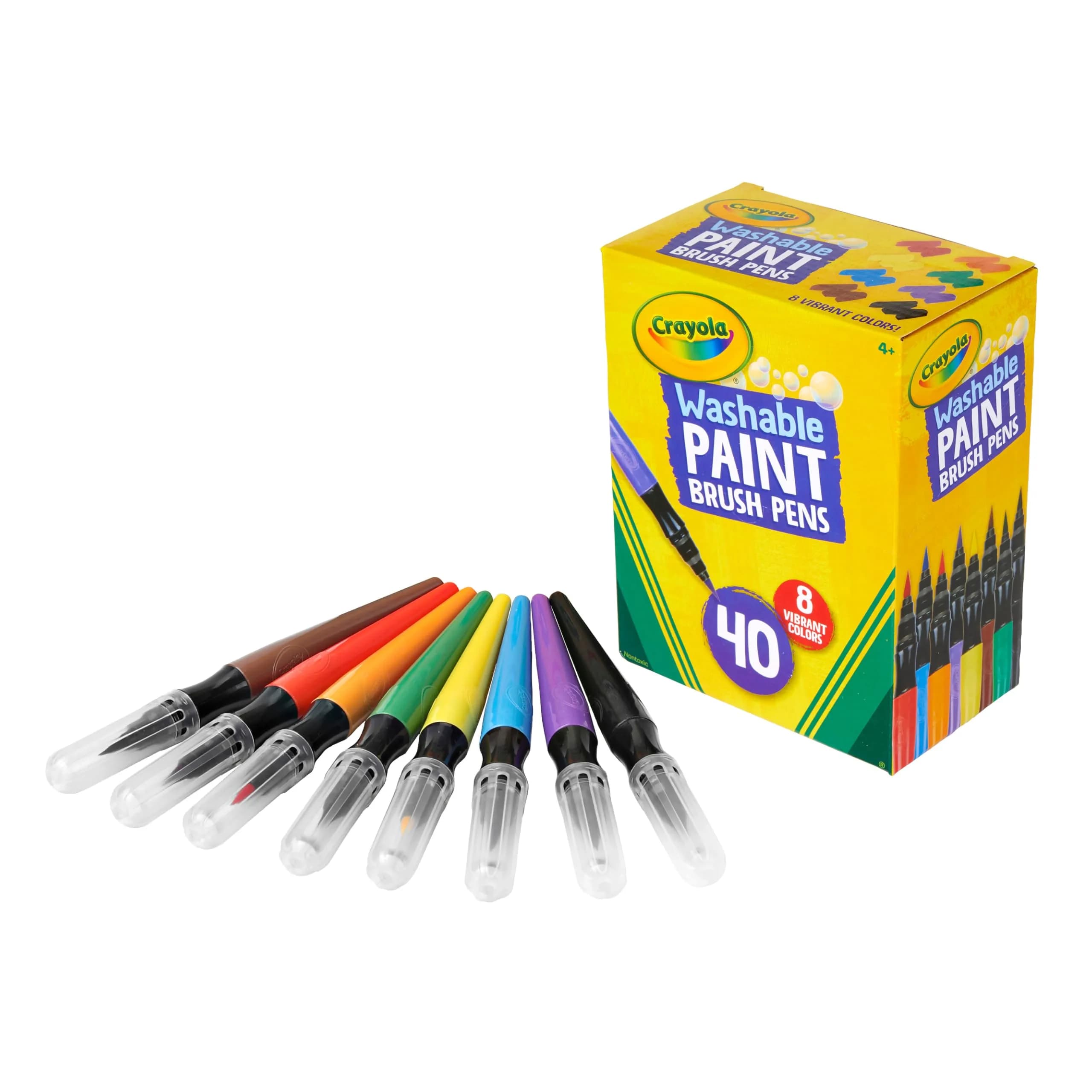 Crayola No-Drip Paint Brush Pens, Assorted Colors Set, 40 Count, 8 Classic Colors | Washable, Non-Toxic Art Pens for Kids & Teens - main product image