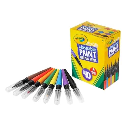 Crayola No-Drip Paint Brush Pens, Assorted Colors Set, 40 Count, 8 Classic Colors | Washable, Non-Toxic Art Pens for Kids & Teens thumbnail 1