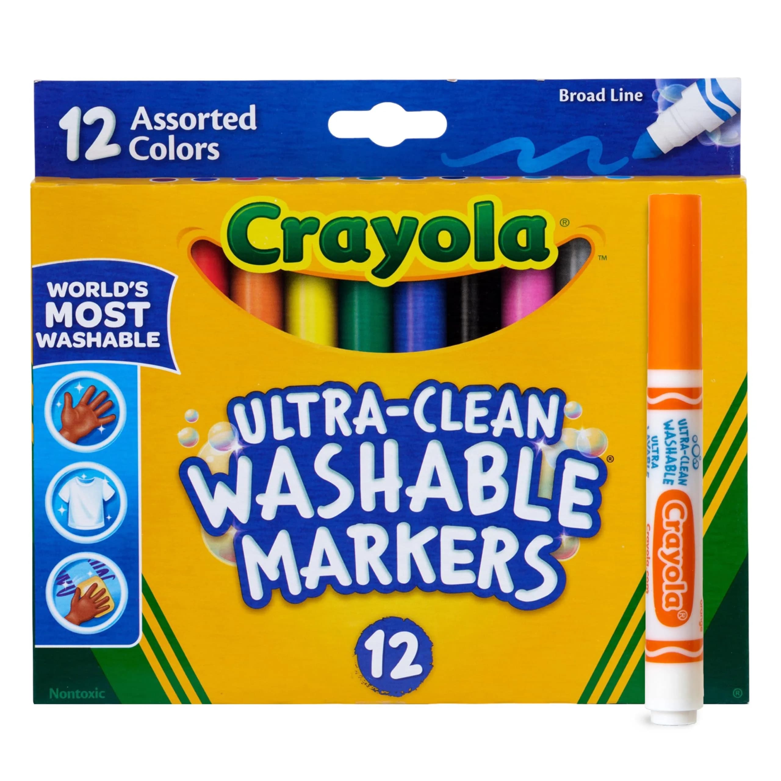 Crayola Broad Line Markers (12 Count, 2mm+) | Washable Markers for Kids, Assorted Colors, Arts & Crafts Supplies