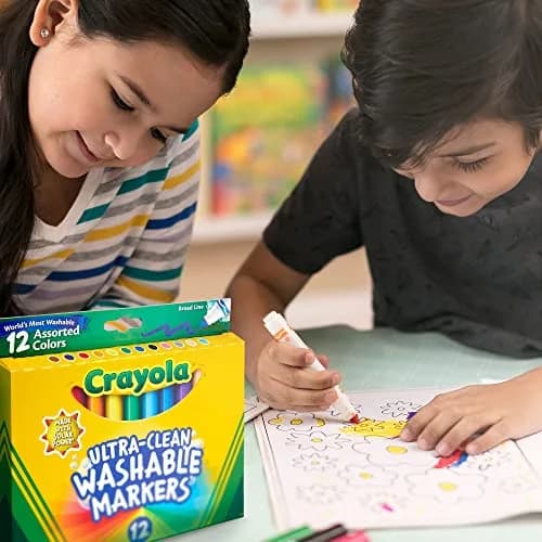 Crayola Broad Line Markers (12 Count, 2mm+) | Washable Markers for Kids, Assorted Colors, Arts & Crafts Supplies thumbnail 6