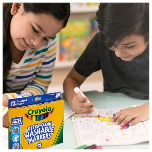 Crayola Broad Line Markers (12 Count, 2mm+) | Washable Markers for Kids, Assorted Colors, Arts & Crafts Supplies thumbnail 3