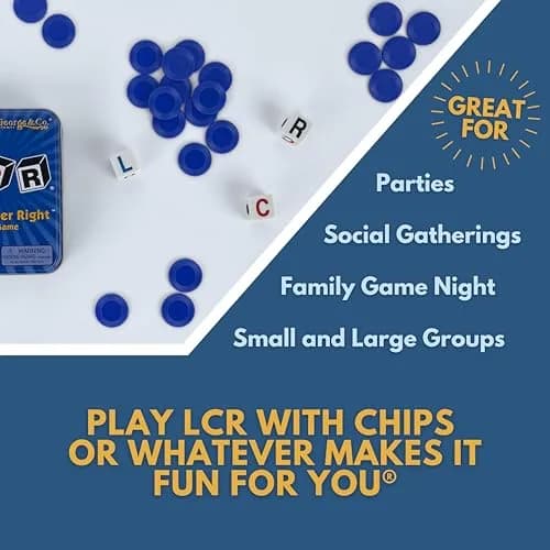 George & Company LLC LCR® Left Center Right™ Dice Game - Blue Tin | Classic Luck Game for 3+ Players thumbnail 3