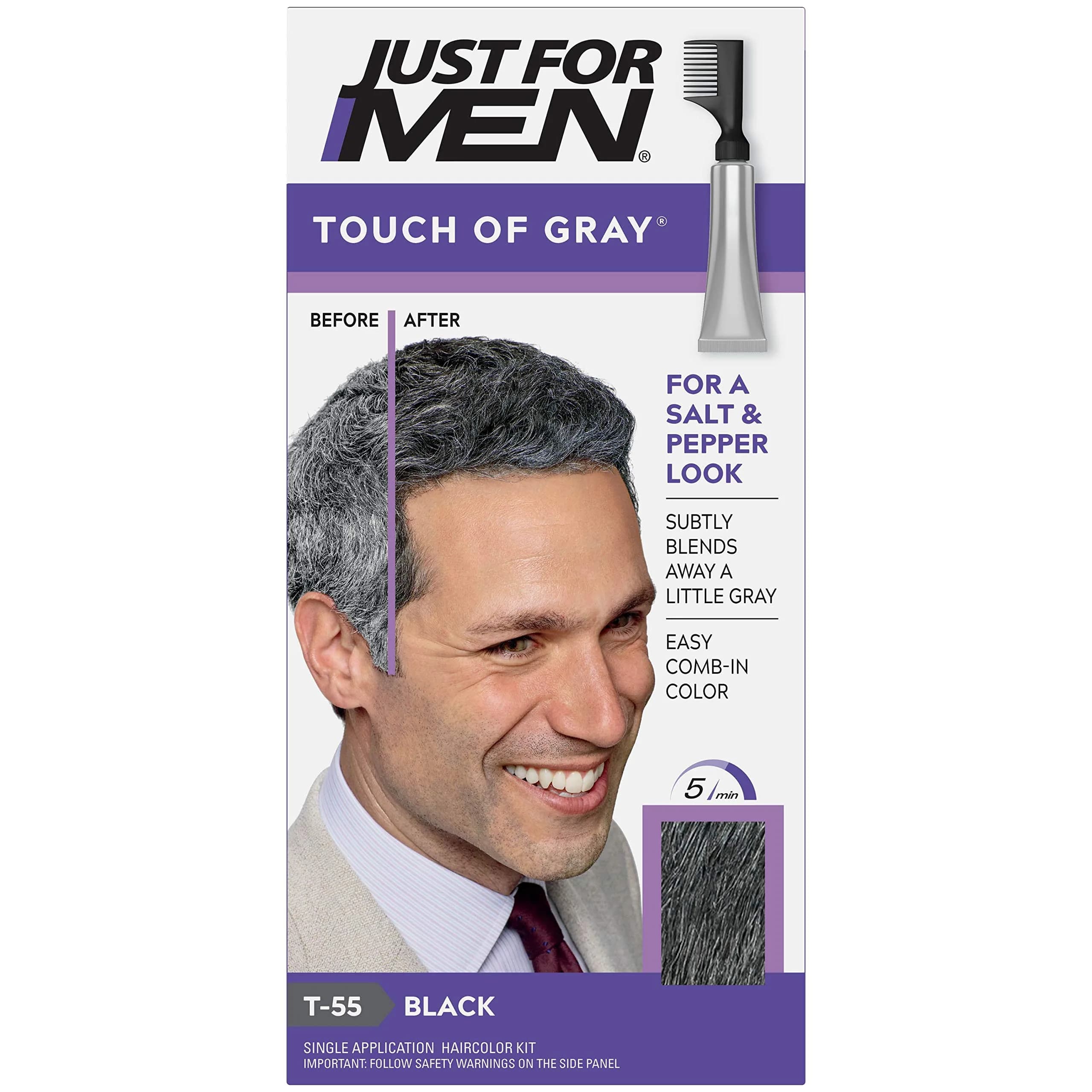 Just for Men Touch Of Gray Hair Color, Black-Gray 6 Pack | Natural Salt & Pepper Blend — 6-Pack