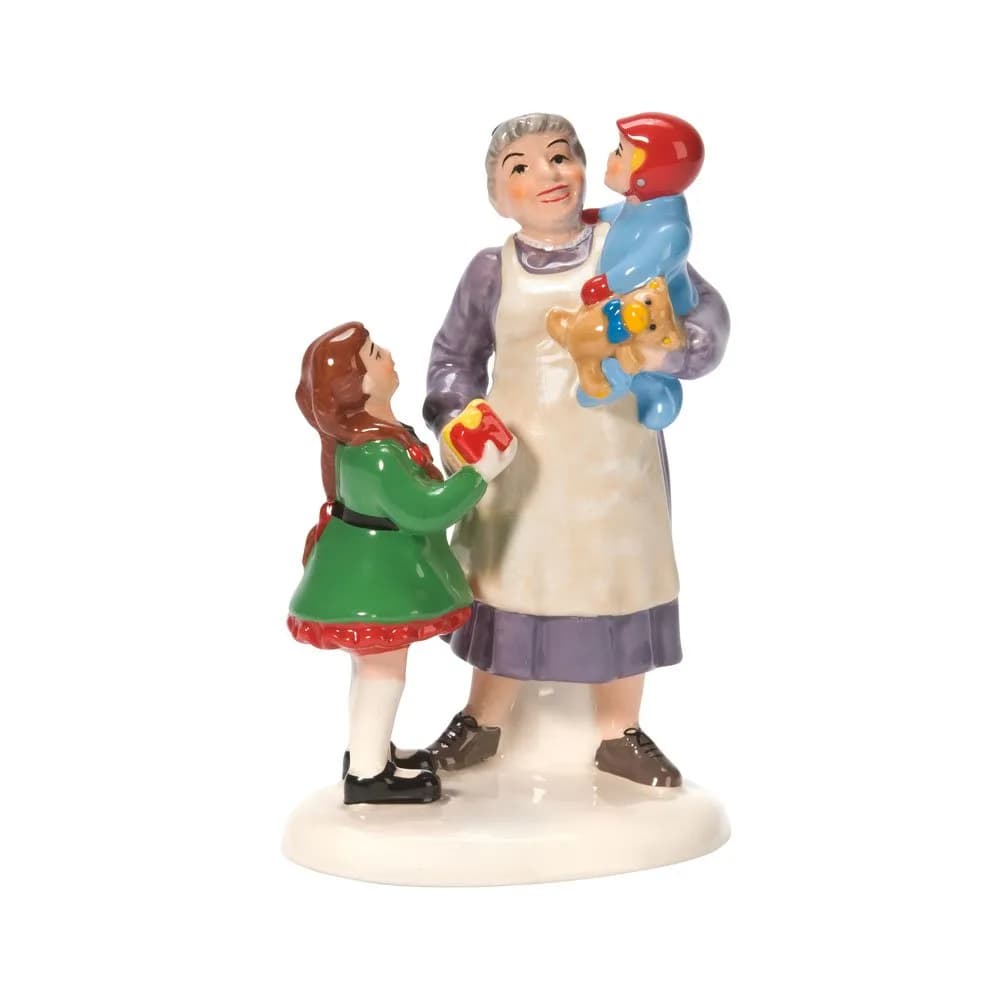 Department 56 Snow Village Grandma's Favorite Present Figurine, White, Green, Blue, Brown | Christmas Village Accessory - main product image