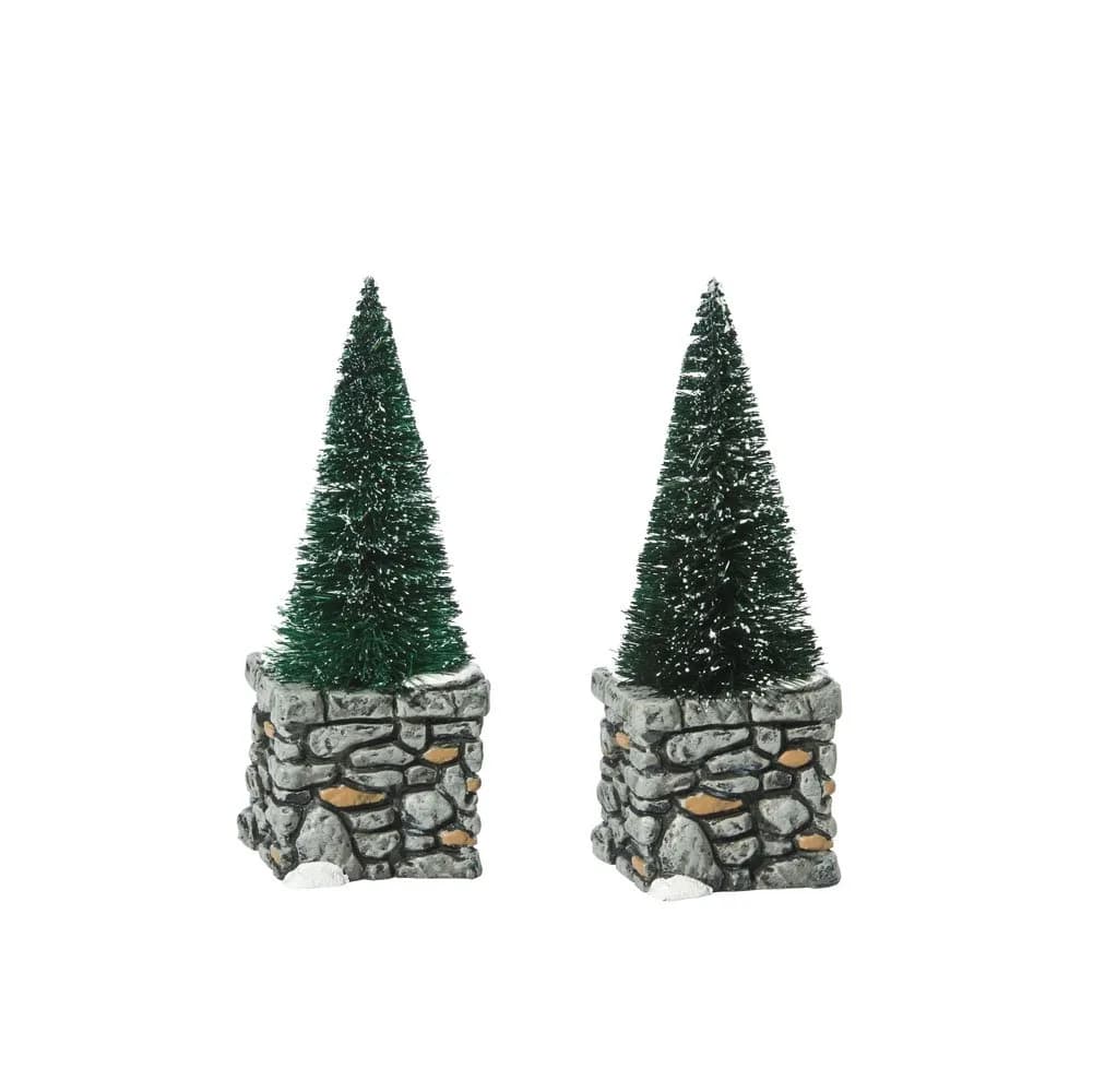 Department 56 Village Accessories Limestone Topiaries Set of 2 | Conical Conifers for Village Display - main product image