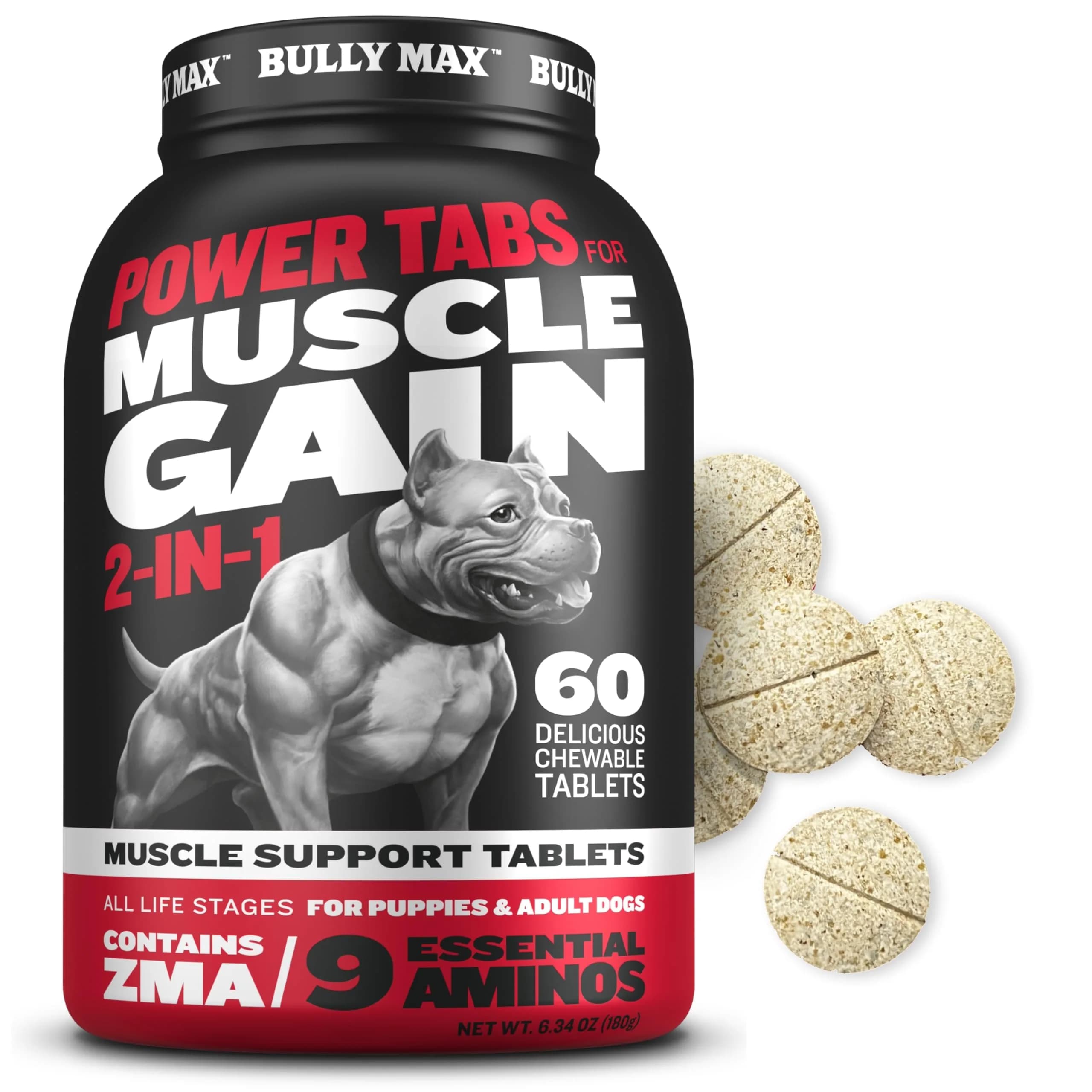 Bully Max 2-in-1 Muscle Builder Chewable Tablets for Puppies & Adult Dogs - 60 Tabs | Supports Muscle Gain & Growth - main product image