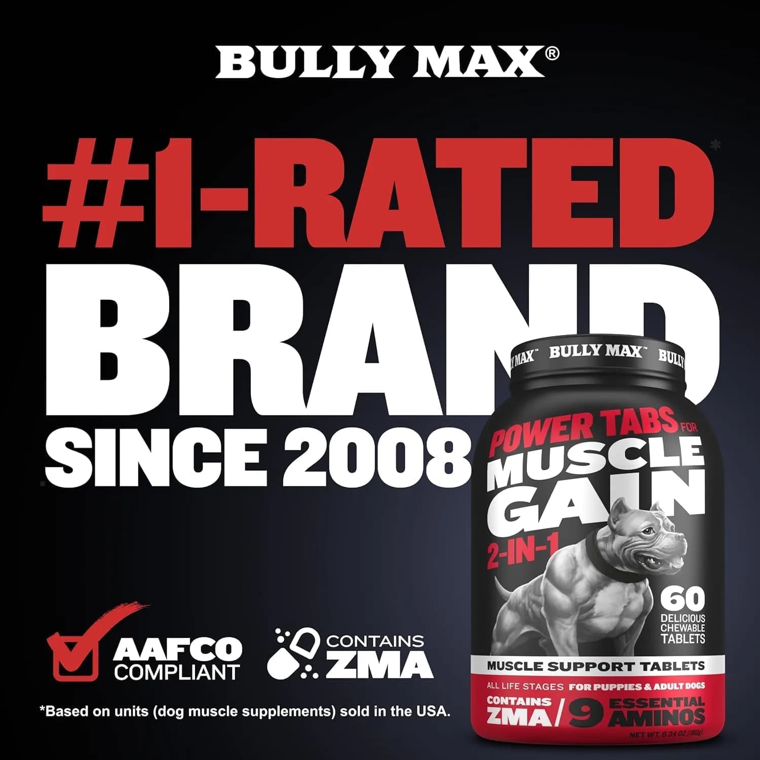 Bully Max 2-in-1 Muscle Builder Chewable Tablets for Puppies & Adult Dogs - 60 Tabs | Supports Muscle Gain & Growth - view 3