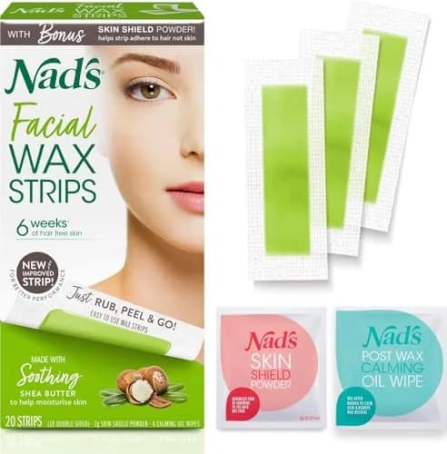 Nad's Hypoallergenic Facial Wax Strips for Women | 20 Strips + 4 Calming Wipes thumbnail 1
