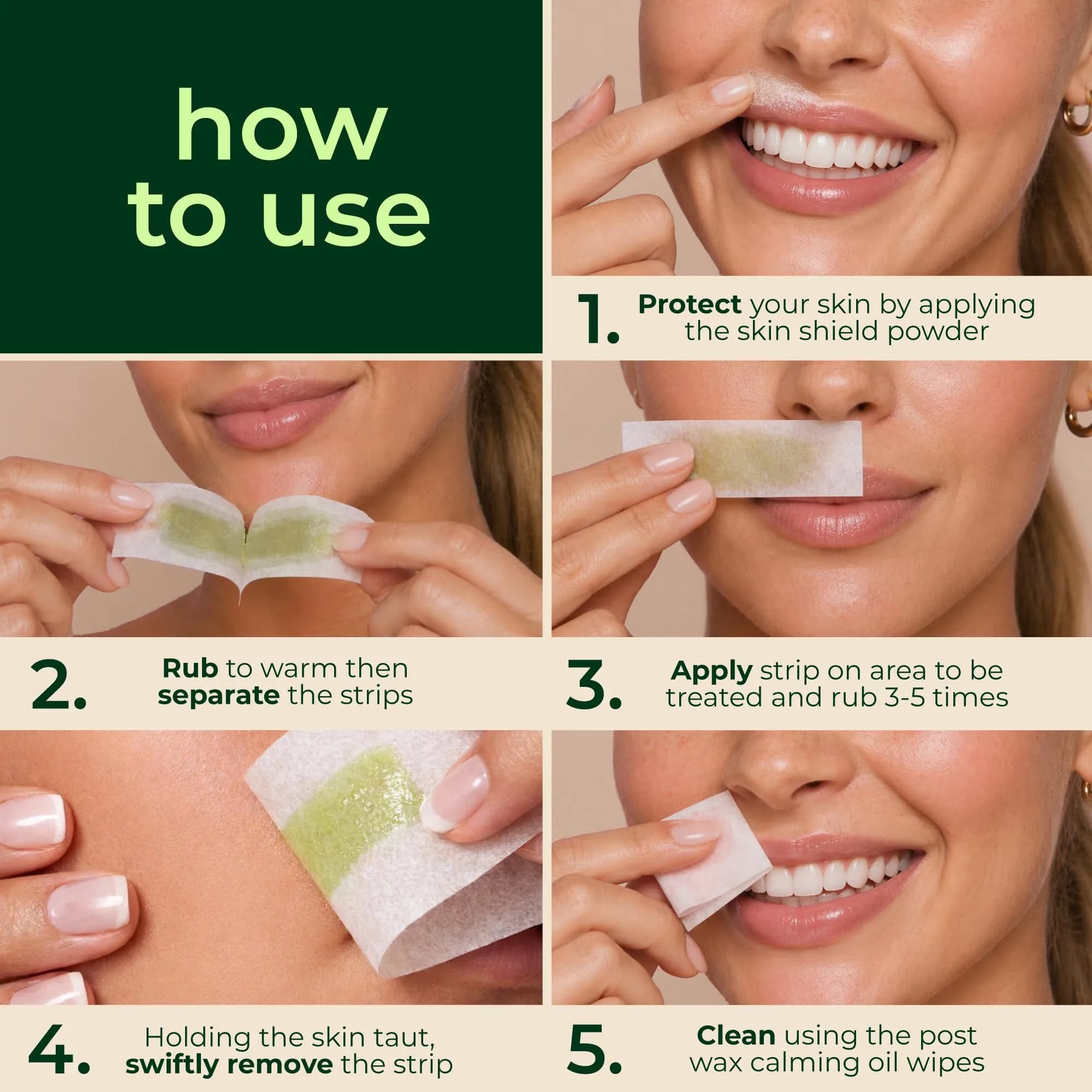 Nad's Hypoallergenic Facial Wax Strips for Women | 20 Strips + 4 Calming Wipes - view 4