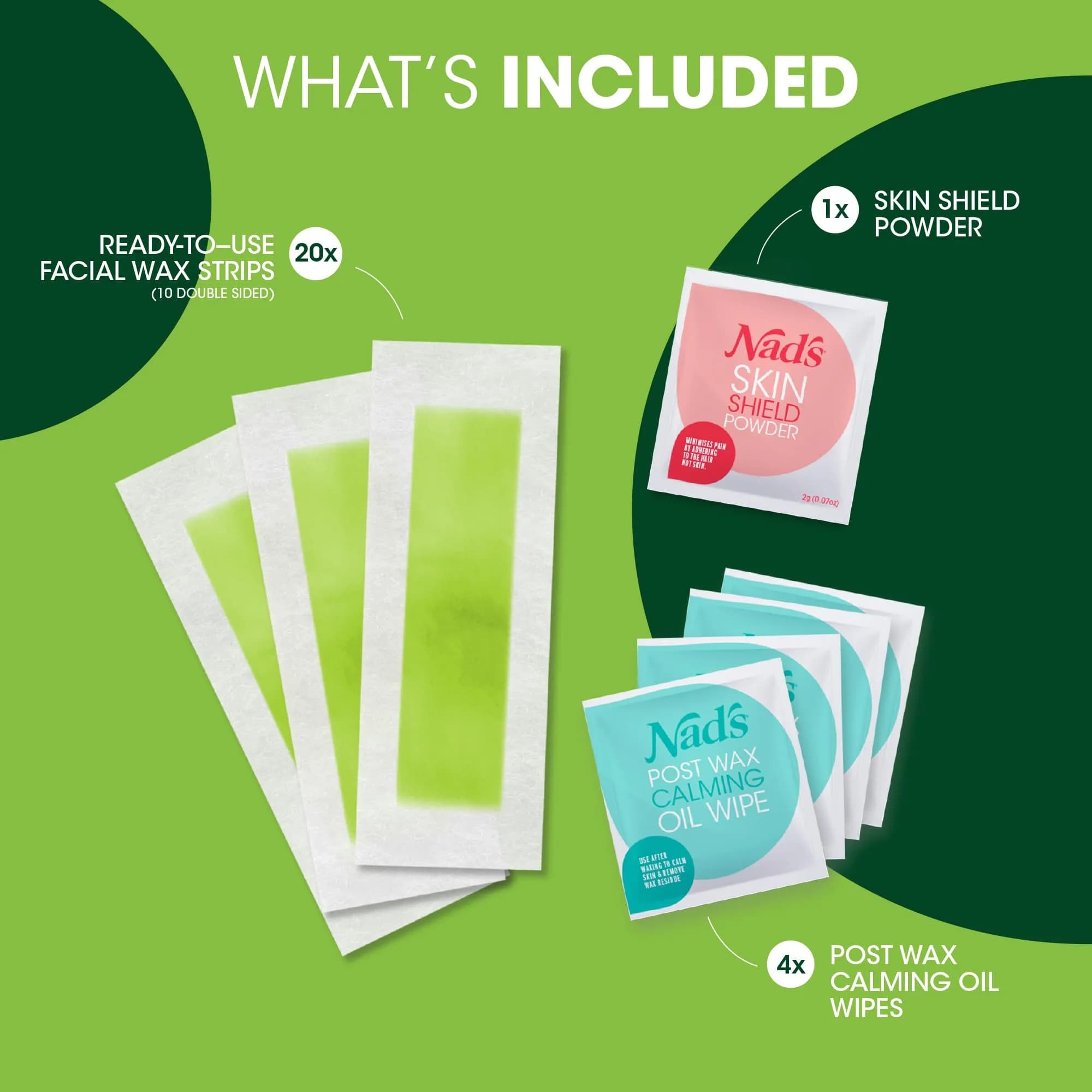 Nad's Hypoallergenic Facial Wax Strips for Women | 20 Strips + 4 Calming Wipes - view 2