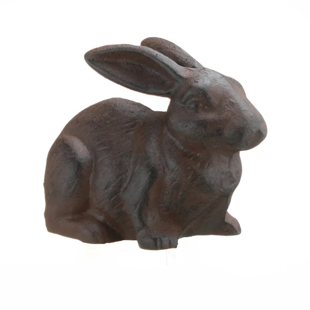 Inside Out Innovative Designs Cast Iron Rabbit Garden Statue 18cm (7"L) | Weather-Resistant Rust Finish - main product image