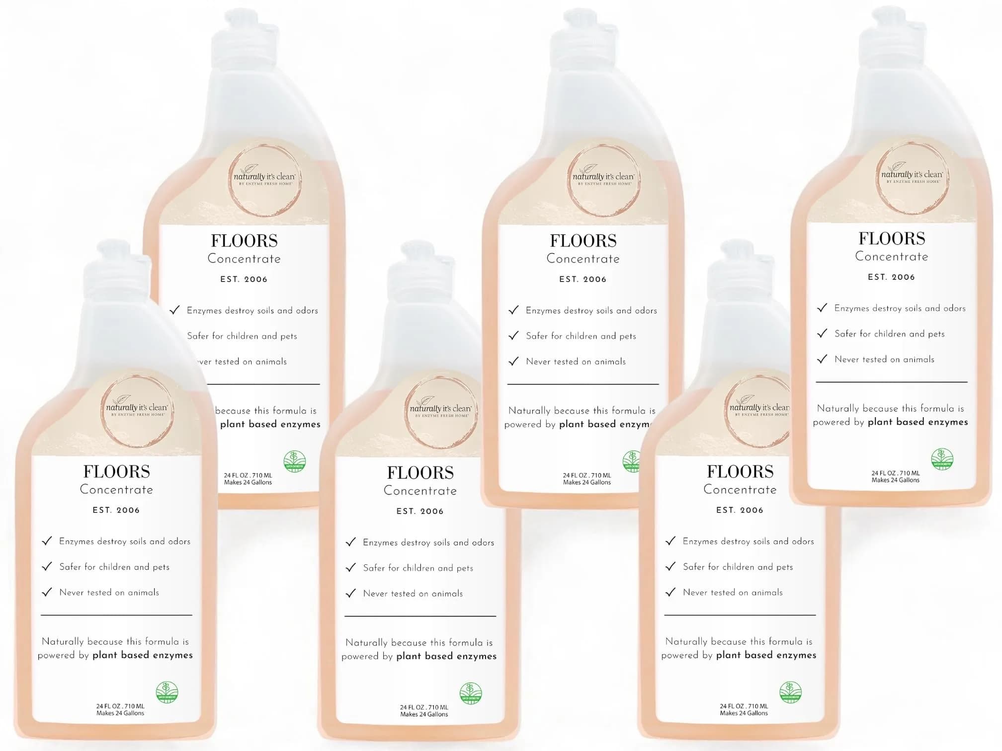 naturally it's clean Enzyme Floor Cleaner Concentrate | 6 Pack | Makes 24 Gallons of Rinse-Free Natural Floor Cleaner