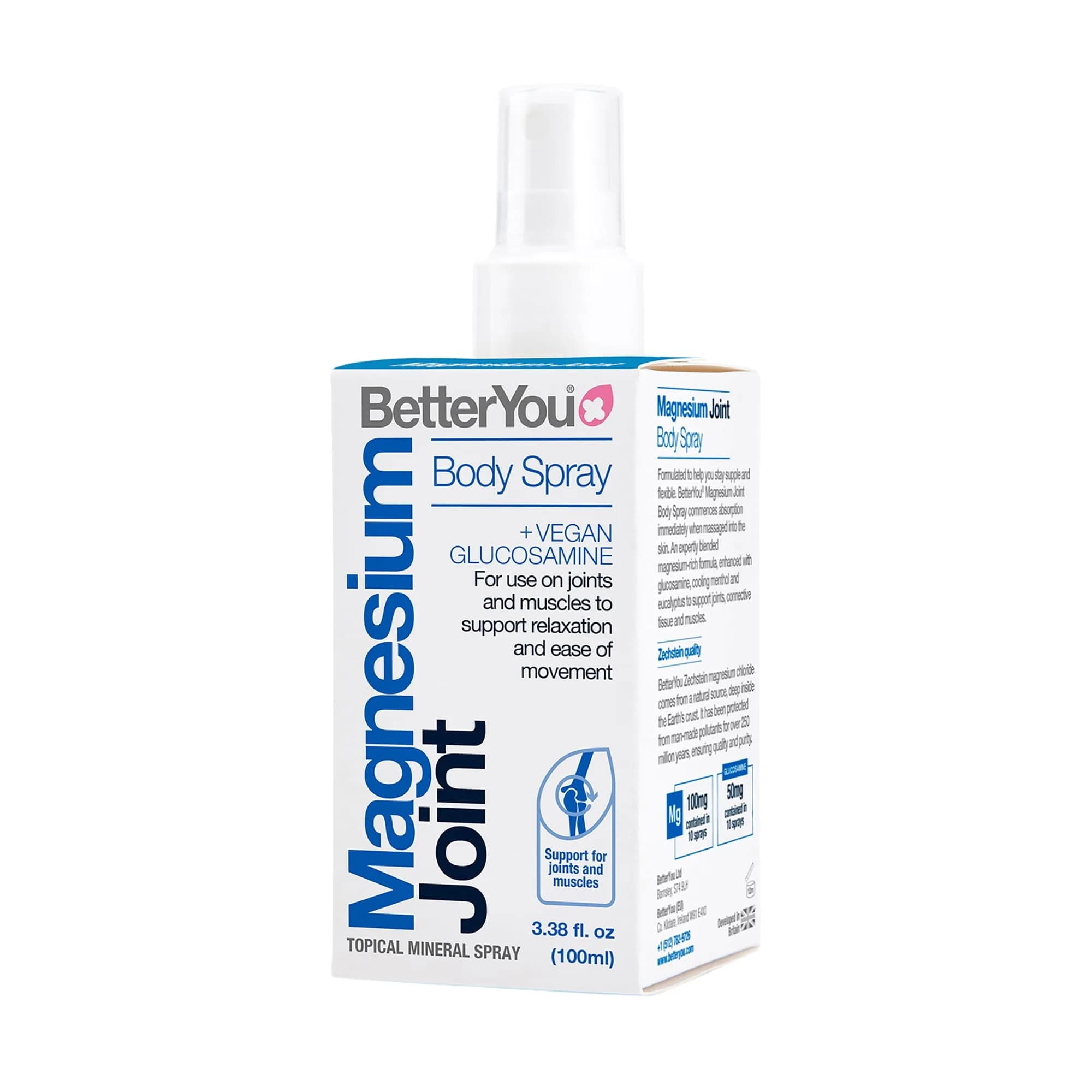 BetterYou Magnesium Joint Body Spray 100ml (3.38 fl oz) | Cooling Menthol & Eucalyptus for Muscle Relief - main product image