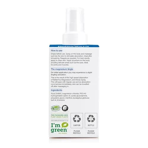 BetterYou Magnesium Joint Body Spray 100ml (3.38 fl oz) | Cooling Menthol & Eucalyptus for Muscle Relief thumbnail 8