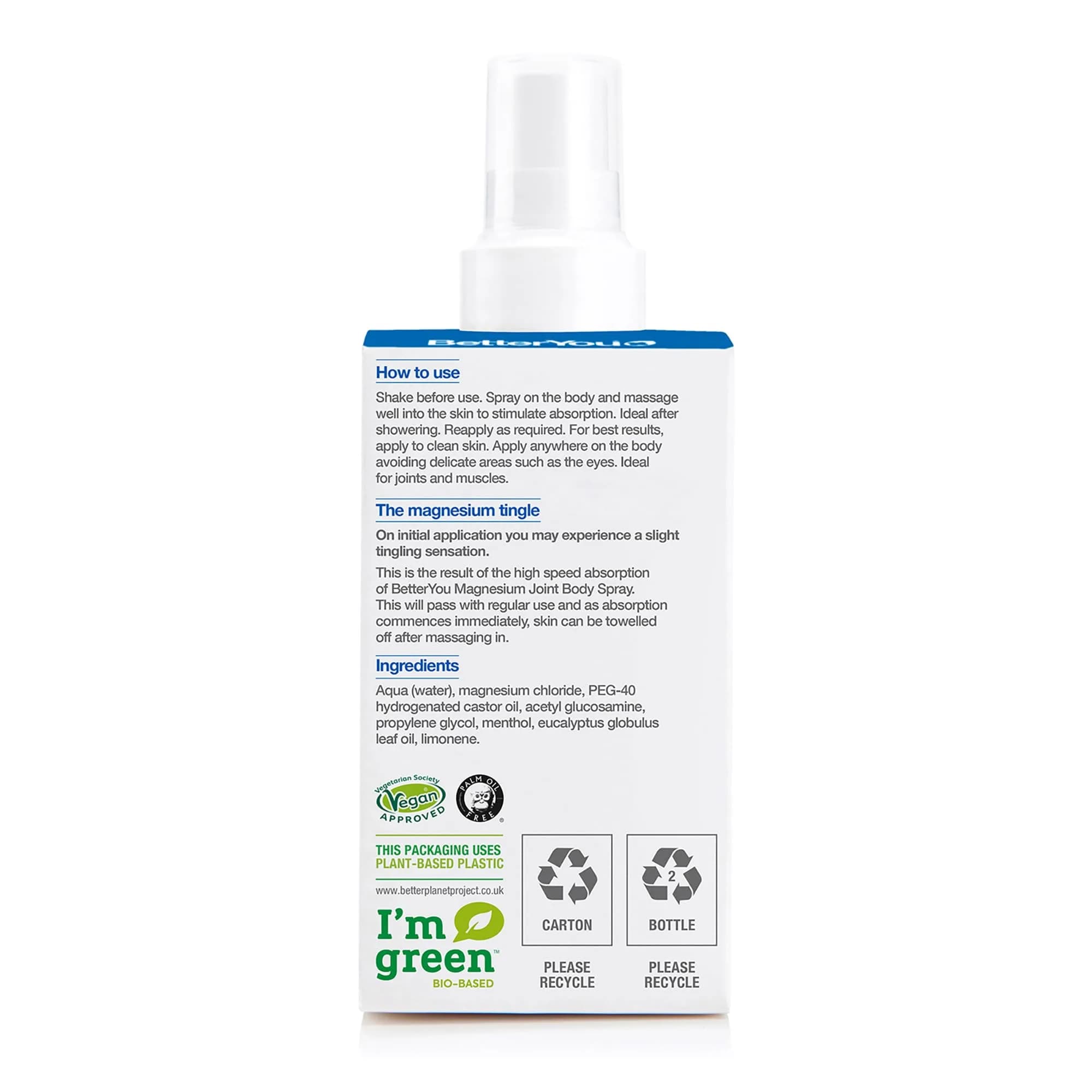 BetterYou Magnesium Joint Body Spray 100ml (3.38 fl oz) | Cooling Menthol & Eucalyptus for Muscle Relief - view 8