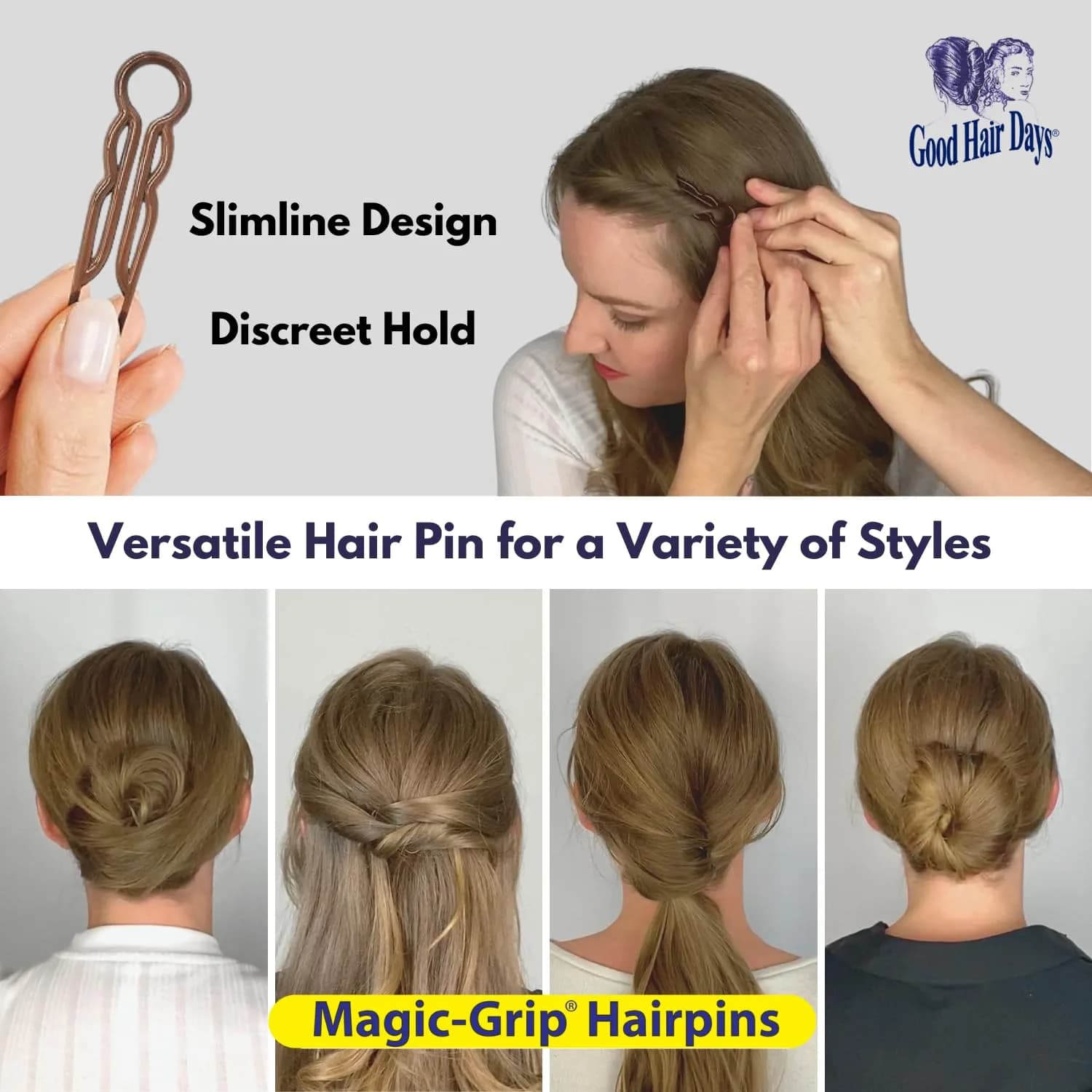 Good Hair Days Magic-Grip Hairpins, 10 Styling U-Pins for Strong Hold | Crystal Finish - view 5