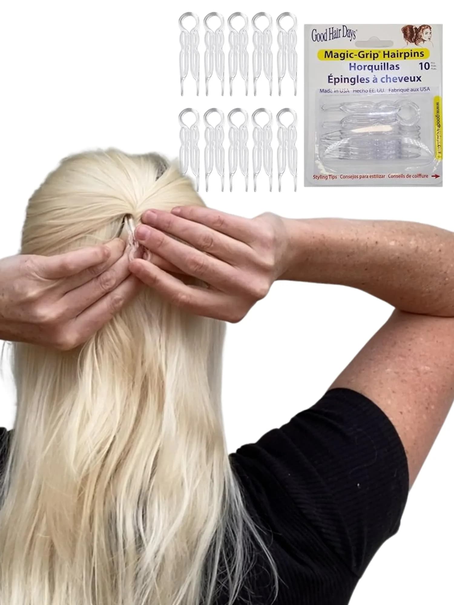 Good Hair Days Magic-Grip Crystal U-Shaped Hair Pins - Set of 10, Strong Hold - main product image