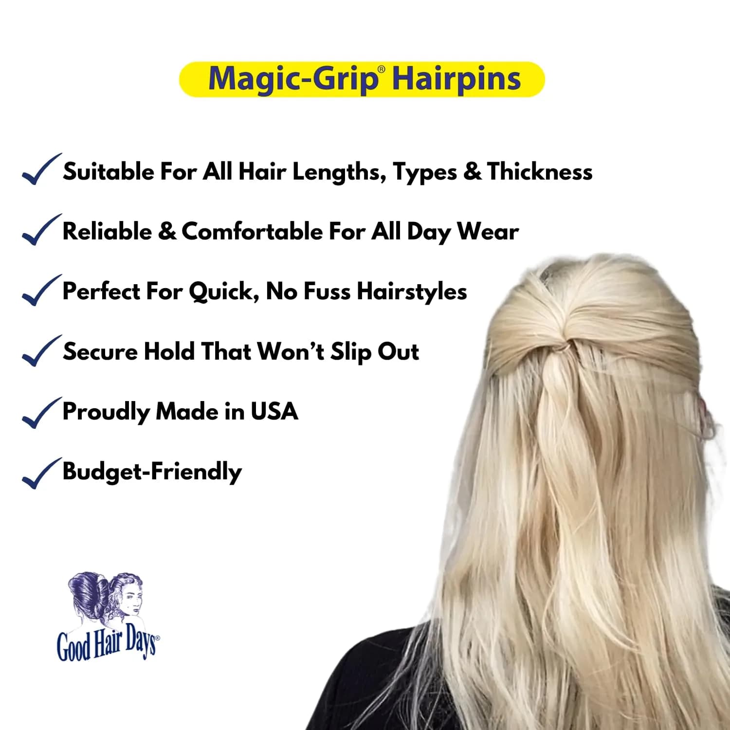 Good Hair Days Magic-Grip Crystal U-Shaped Hair Pins - Set of 10, Strong Hold - view 3