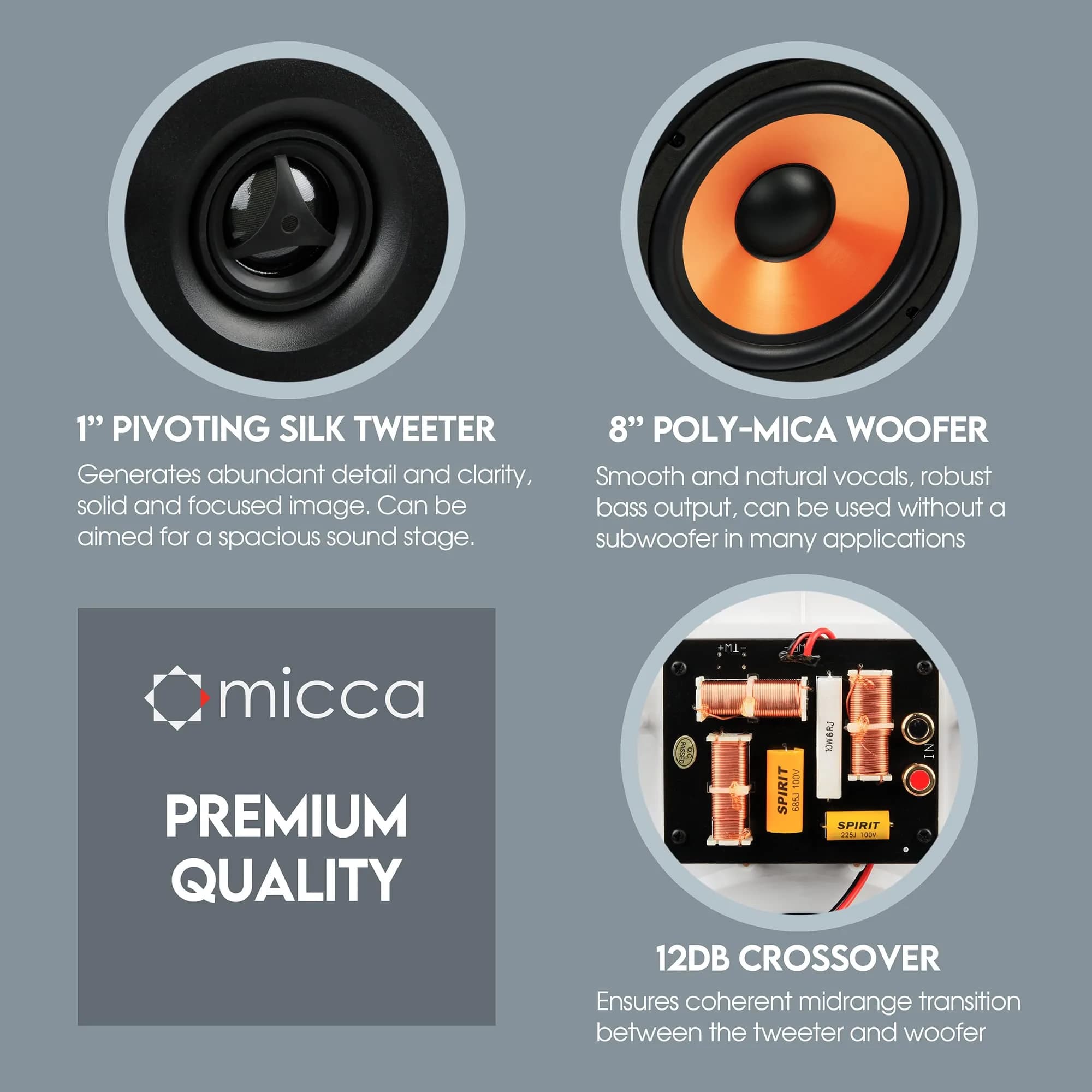 Micca M-8S 8-Inch 2-Way In-Wall/Ceiling Speaker, Each, Paintable, White | 20.3cm (8") Woofer, 2.5cm (1") Pivoting Silk Dome Tweeter - view 5