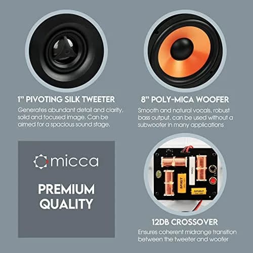 Micca M-8S 8-Inch 2-Way In-Wall/Ceiling Speaker, Each, Paintable, White | 20.3cm (8") Woofer, 2.5cm (1") Pivoting Silk Dome Tweeter thumbnail 5
