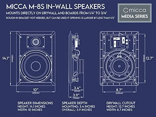 Micca M-8S 8-Inch 2-Way In-Wall/Ceiling Speaker, Each, Paintable, White | 20.3cm (8") Woofer, 2.5cm (1") Pivoting Silk Dome Tweeter thumbnail 6