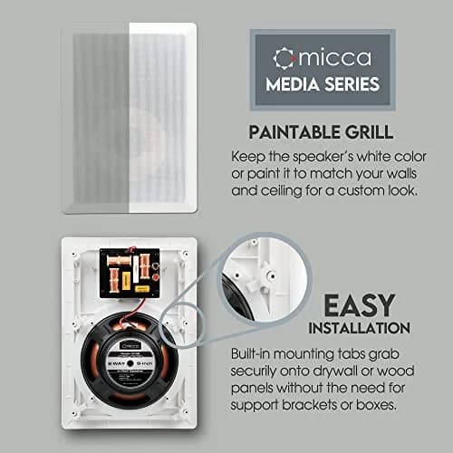 Micca M-8S 8-Inch 2-Way In-Wall/Ceiling Speaker, Each, Paintable, White | 20.3cm (8") Woofer, 2.5cm (1") Pivoting Silk Dome Tweeter thumbnail 3