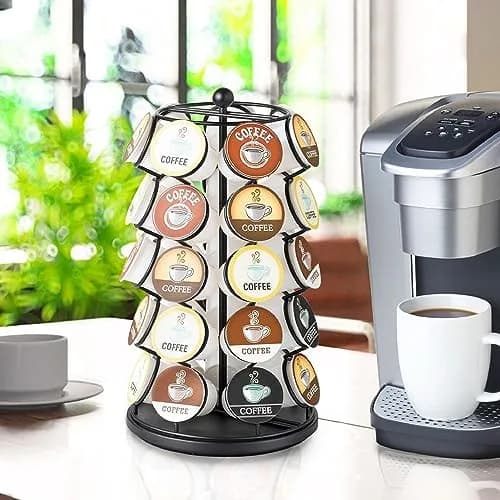Nifty Solutions ITEM_STAND Black Item Stand | 35 K Cup Capacity, 360° Spin, Modern Counter Organizer thumbnail 7