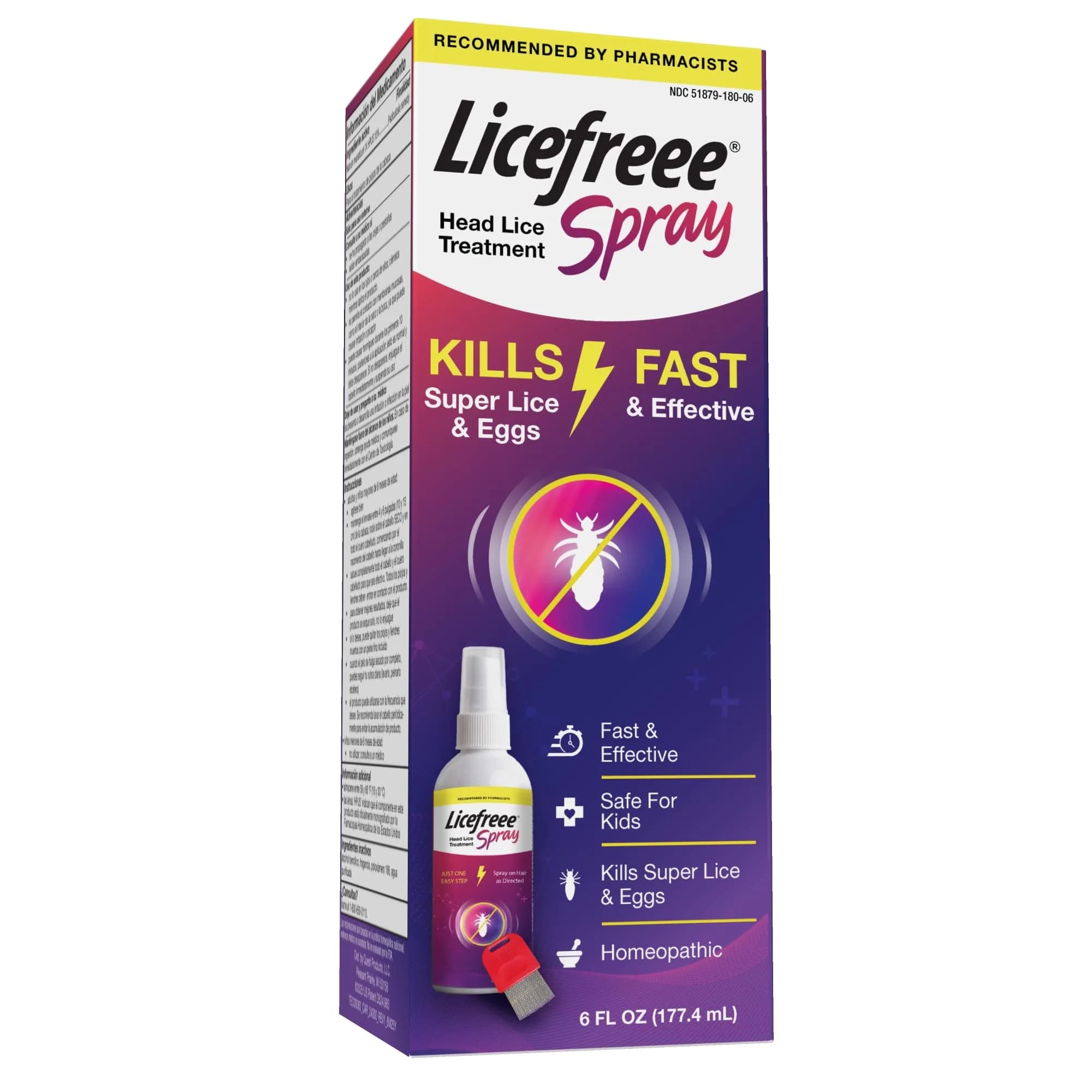 Licefreee Spray! Head Lice Treatment & Lice Comb for Adults & Kids, 6 Fl Oz | Non-Toxic Salt Formula, Safe for Kids 6+