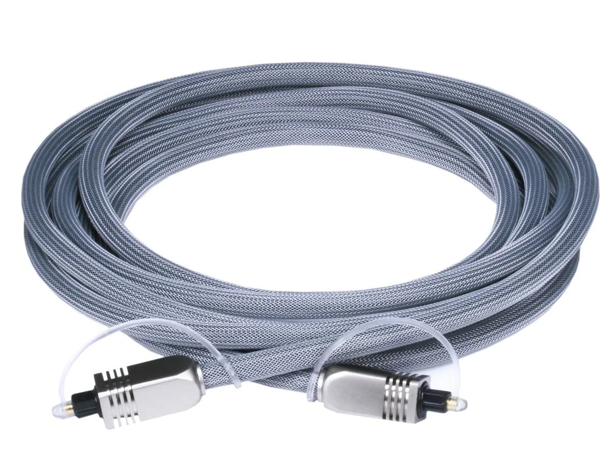 Monoprice Premium S/PDIF Toslink Digital Optical Audio Cable - Silver - 3.05 m (10 Feet) | Heavy Duty Mesh Jacket, Metal Connector Heads — 10ft