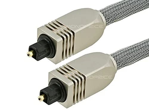 Monoprice Premium S/PDIF Toslink Digital Optical Audio Cable - Silver - 3.05 m (10 Feet) | Heavy Duty Mesh Jacket, Metal Connector Heads thumbnail 2