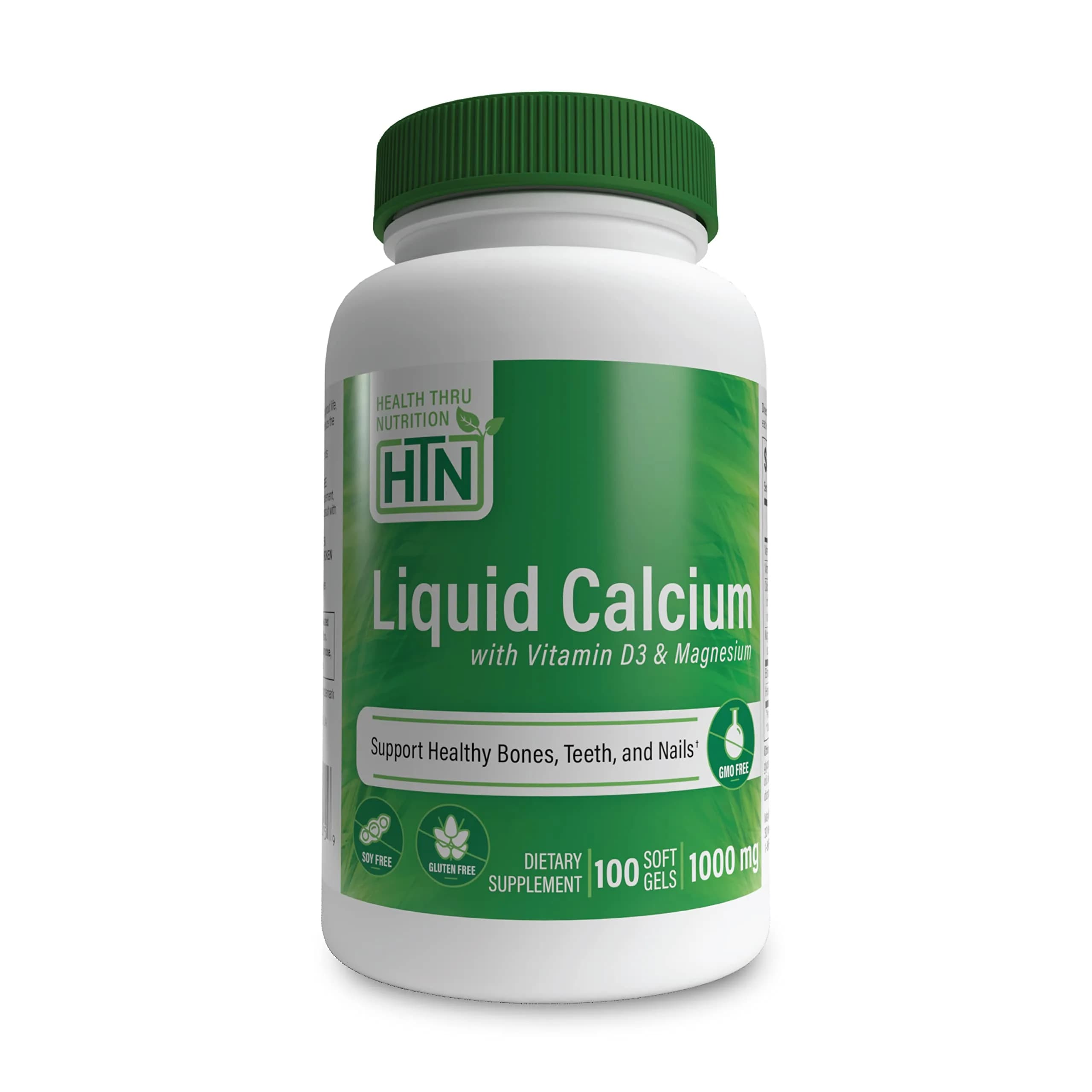 Health Thru Nutrition Liquid Calcium 1000mg, Magnesium 400mg, Vitamin D3 1000iu & Boron | Bone Support with 6 Calcium Sources — Softgel