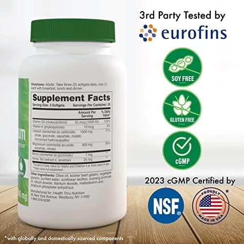 Health Thru Nutrition Liquid Calcium 1000mg, Magnesium 400mg, Vitamin D3 1000iu & Boron | Bone Support with 6 Calcium Sources thumbnail 2