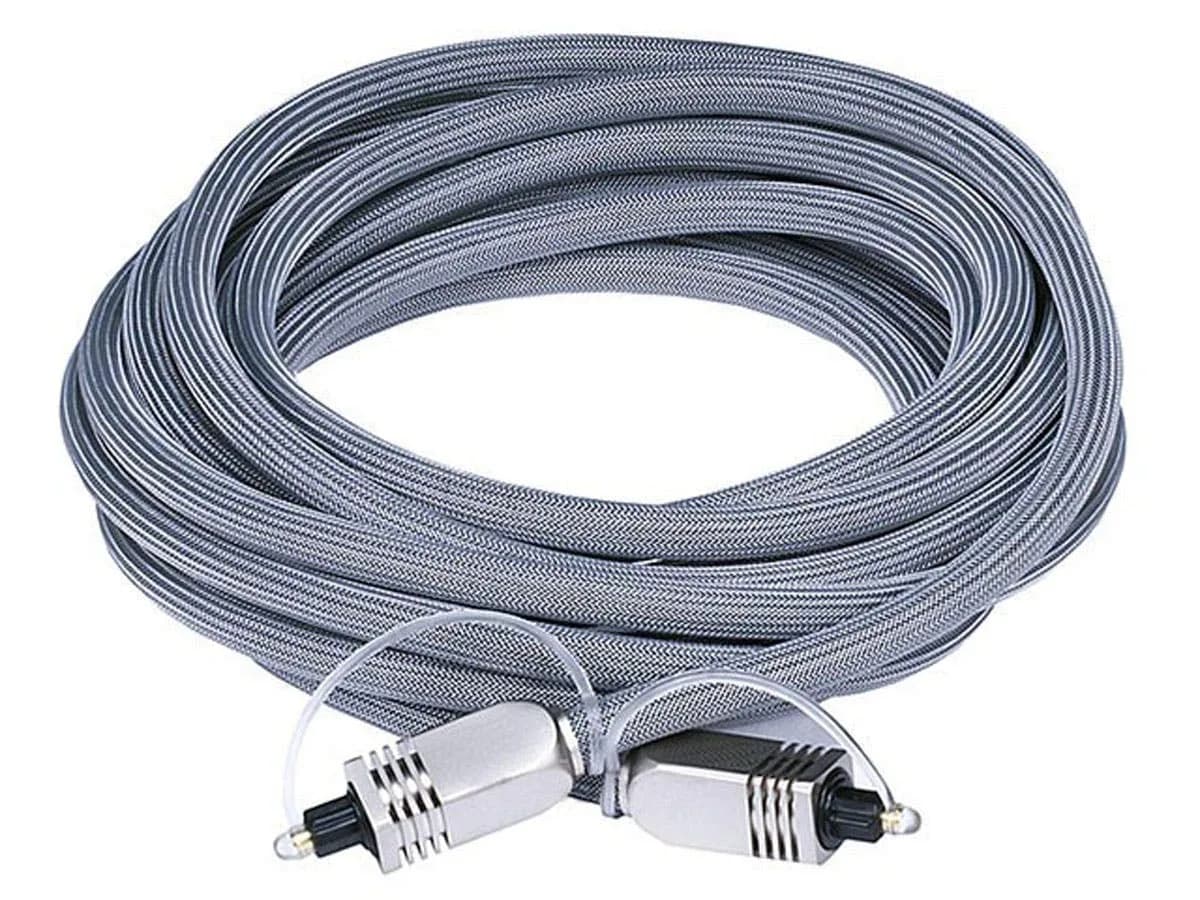 Monoprice Premium S/PDIF Toslink Digital Optical Audio Cable 4.57m (15ft) | Heavy Duty Mesh Jacket, Metal Connector Heads, For Home Theater & More — Gray