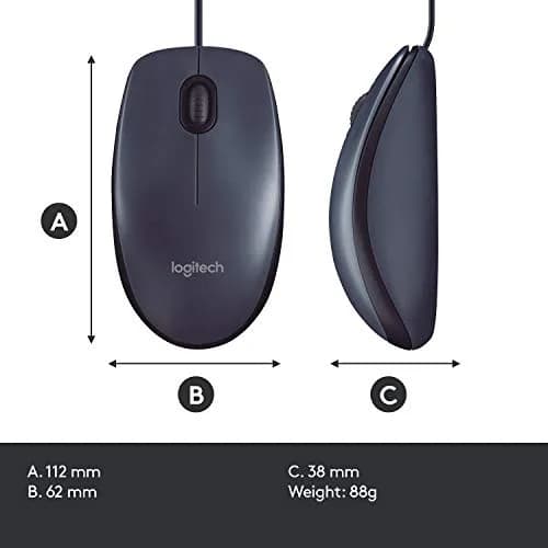Logitech B100 Ambidextrous Wired Mouse - Black | Precise 800 dpi, Comfortable for Office & Home Use thumbnail 7