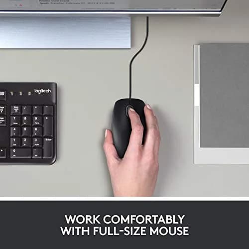 Logitech B100 Ambidextrous Wired Mouse - Black | Precise 800 dpi, Comfortable for Office & Home Use thumbnail 2