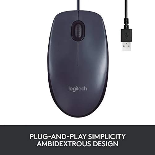 Logitech B100 Ambidextrous Wired Mouse - Black | Precise 800 dpi, Comfortable for Office & Home Use thumbnail 3